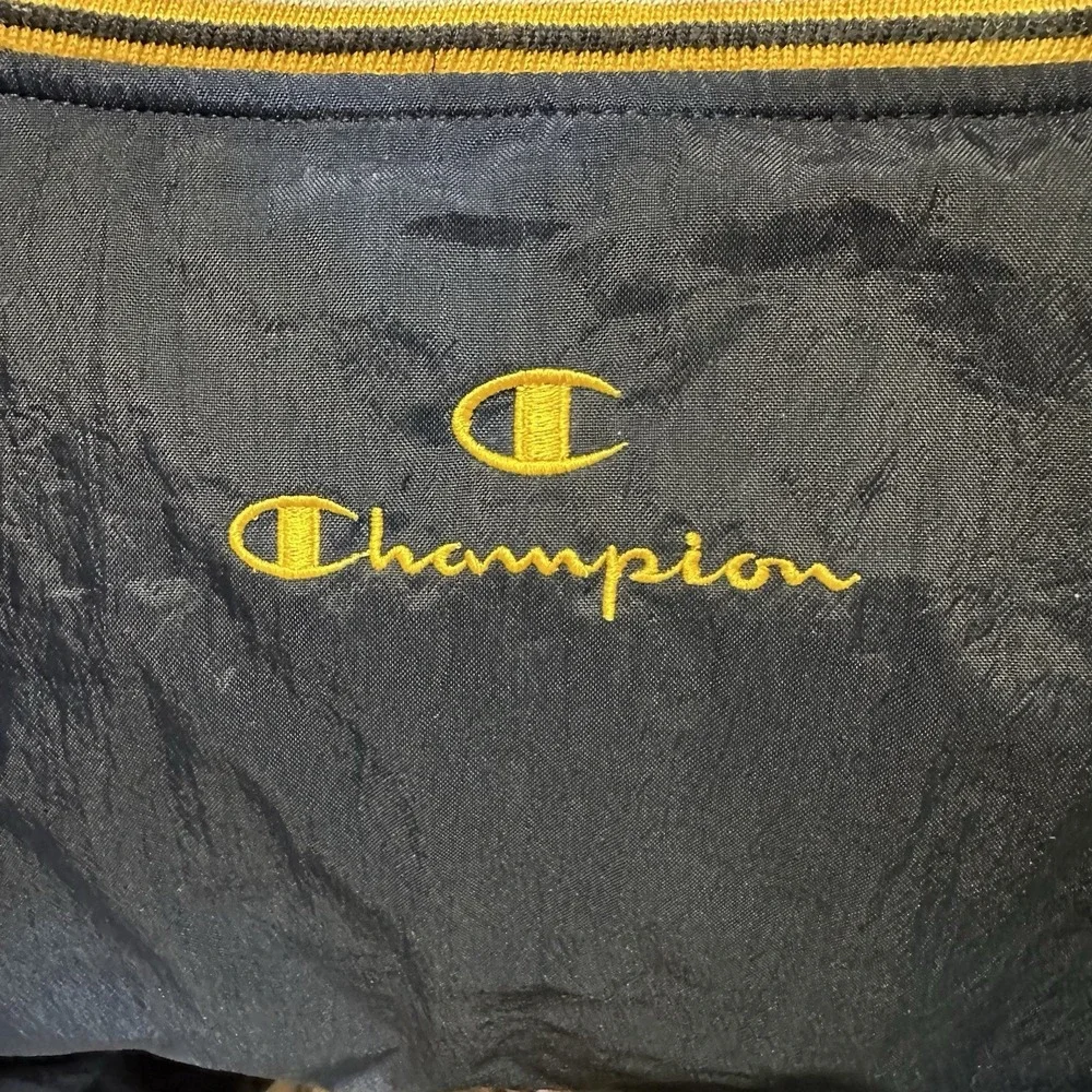 Champion Windbreaker Mens XXL Navy Blue Yellow V-Neck Pullover Vintage Style